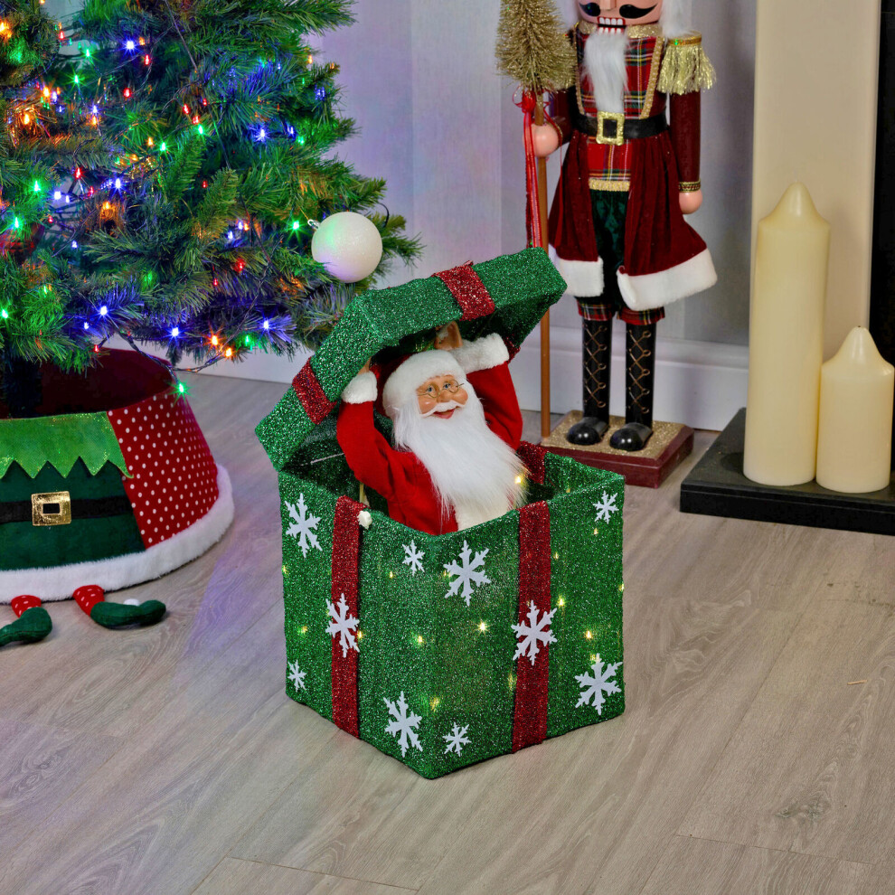 (Green Box & Red Bow - Santa) Christmas Santa Teddy Pop Up Musical Tunes Novelty Fun Toy Gift Decoration Box