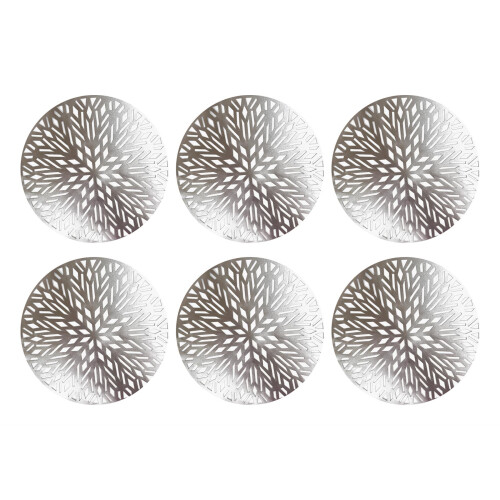 6 Placemats Set Christmas Metallic Silver Round Festive Xmas Table 1