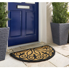 (Scroll Half Moon) Printed Entrance Door Mat Natural Coconut Coir Latex Backed Doormat in 45x75