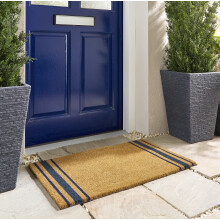 (Navy Border) Printed Entrance Door Mat Natural Coconut Coir Latex Backed Doormat in 45x75