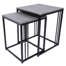 Set of 2 Grey Marble Effect Nesting Tables - Metal Frame Coffee Side Tables