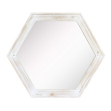 Stonebriar Decorative 24 Hexagon Wall Mirror with Worn White Wood Frame and Attached Hanging Bracket Decorative Country Rusti