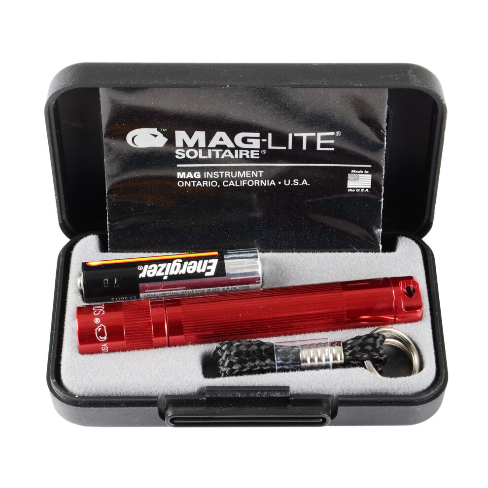 (Red) Maglite Solitaire Torch 1 X Aaa. Gift Boxed with Battery. Spare Bulb Included