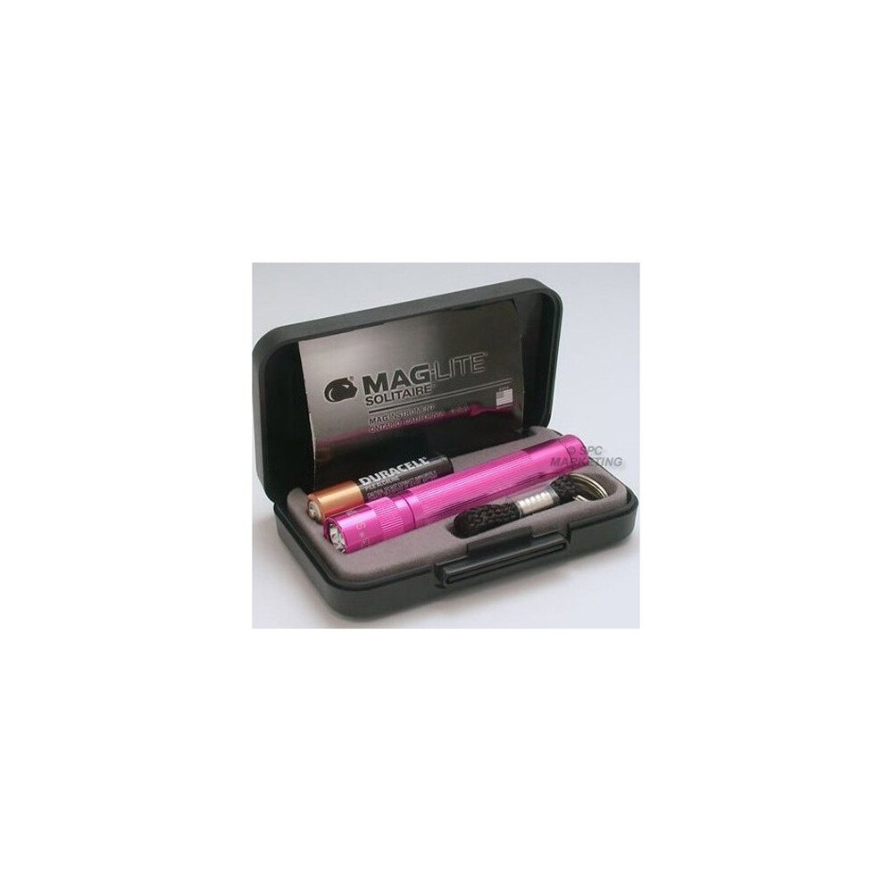 (Pink) Maglite Solitaire Torch 1 X Aaa. Gift Boxed with Battery. Spare Bulb Included