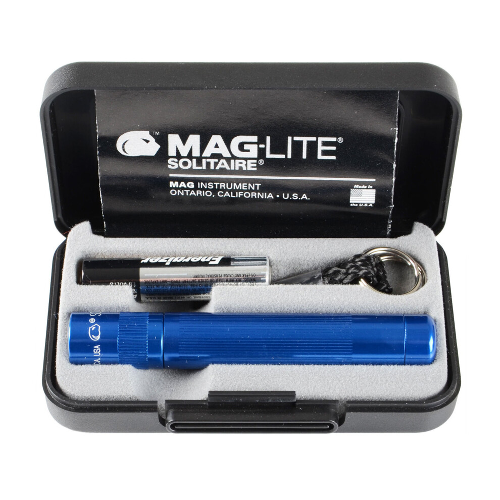 (Blue) Maglite Solitaire Torch 1 X Aaa. Gift Boxed with Battery. Spare Bulb Included