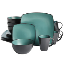 Gibson Soho Lounge Square Reactive Glaze Stoneware Dinnerware Set Service for 4 16pc Matte Jade