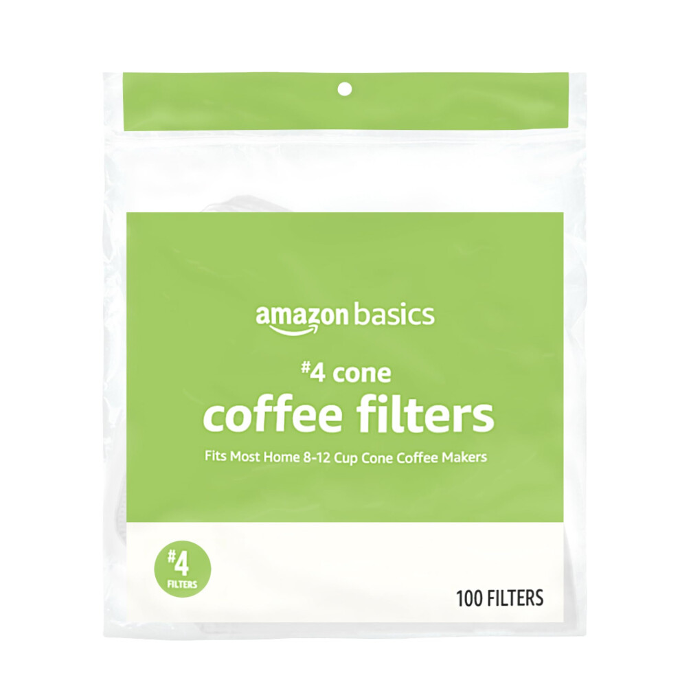 Amazon Basics Number 4 Cone Coffee Filters for 812 Cup Coffee Makers  White  100 Count