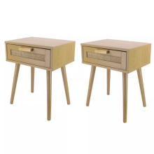 Set of 2 Oak Bedside Cabinets - Bedroom Nightstand with 1 Drawer