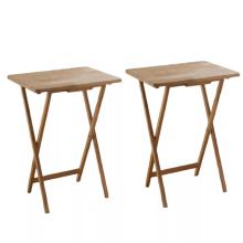 Set of 2 Folding Rubberwood TV Tables - Portable Desks for Tea and Coffee
