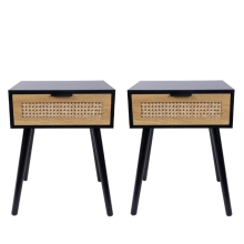 Set of 2 Black Bedside Tables - 1 Drawer with Cane Detail, Side Table