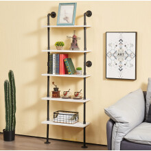 Anynice Pipe Shelves 5 Tier Industrial Ladder Bookcase Wall Mounted Metal Wood Rustic Bookshelf White 5 Tier 10 D x 24