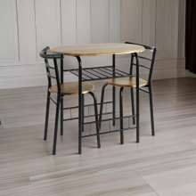 3-Piece Dining Set - Light Oak Table with 2 Chairs, Metal Frame Design