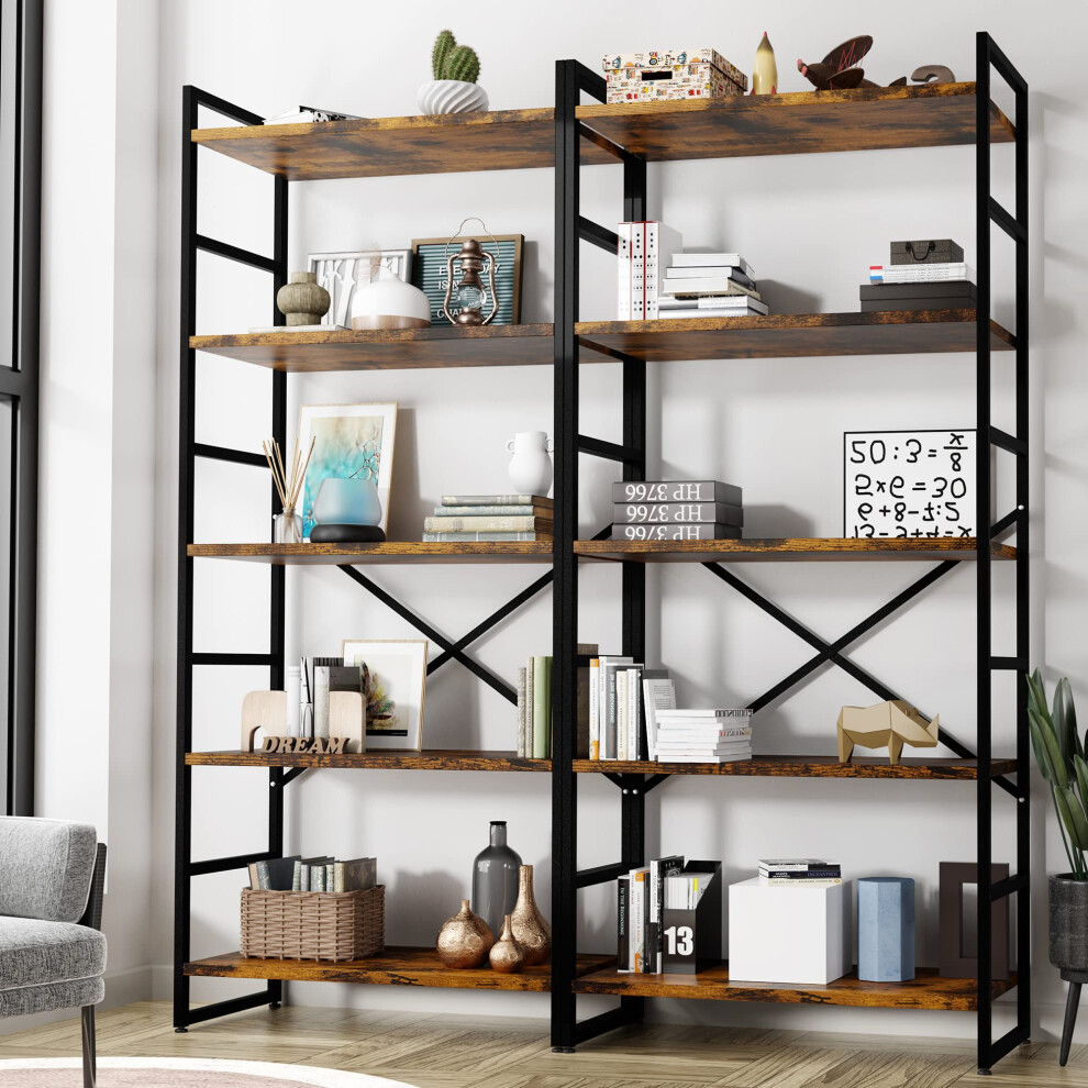 Shintenchi 2 Pieces 5 Tiers Bookshelf Classically Tall Bookcase Shelf Industrial Book Rack Modern Book Holder in BedroomLivi