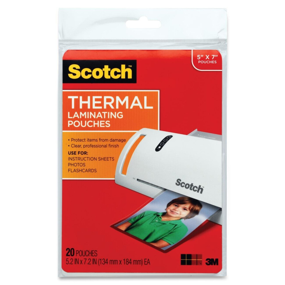 Scotch Thermal Laminating Pouches  5 Mil Thick for Extra Protection  5 x 7 Inch  20 Count TP590320