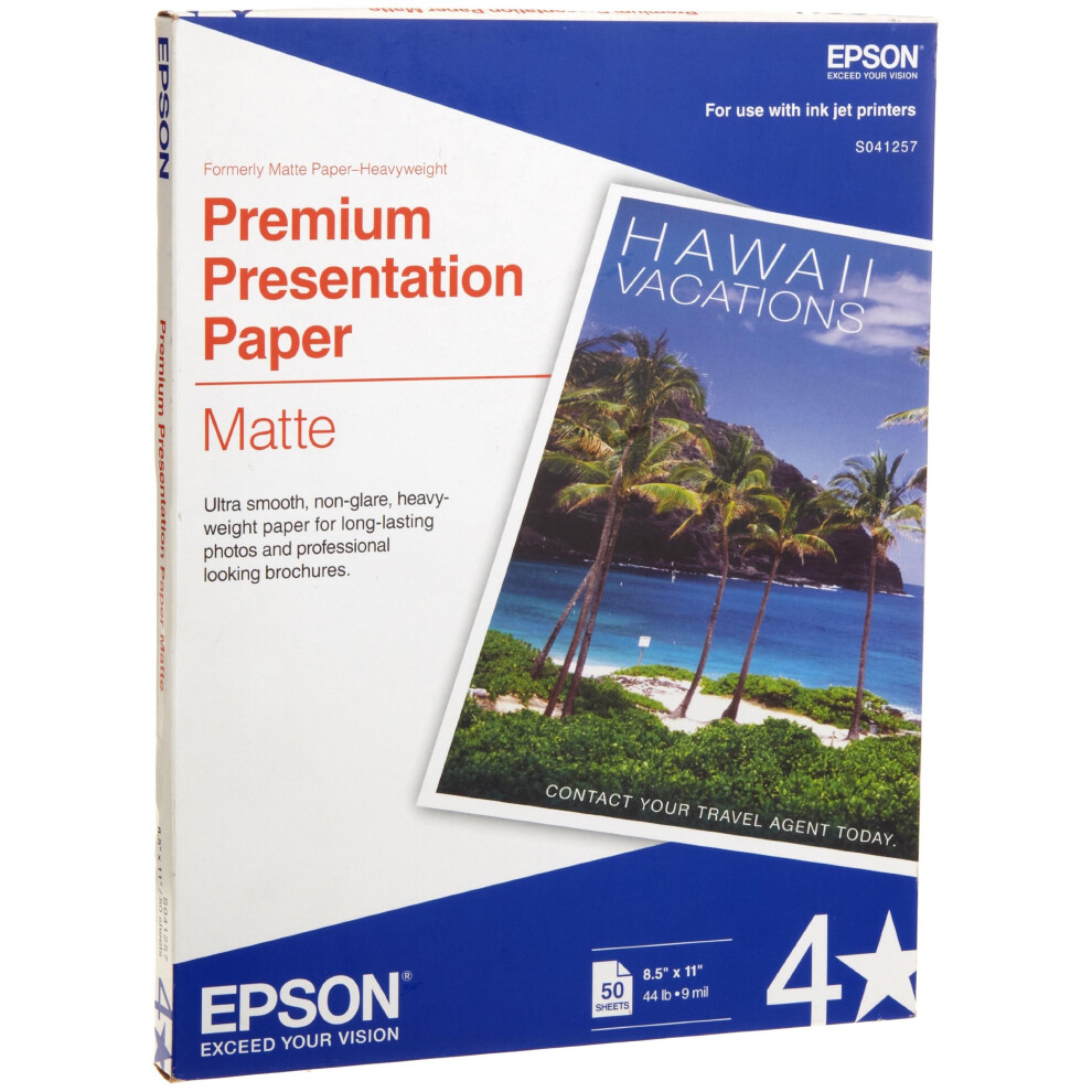 Epson Premium Presentation Paper  Matte White  Letter  50 Sheets