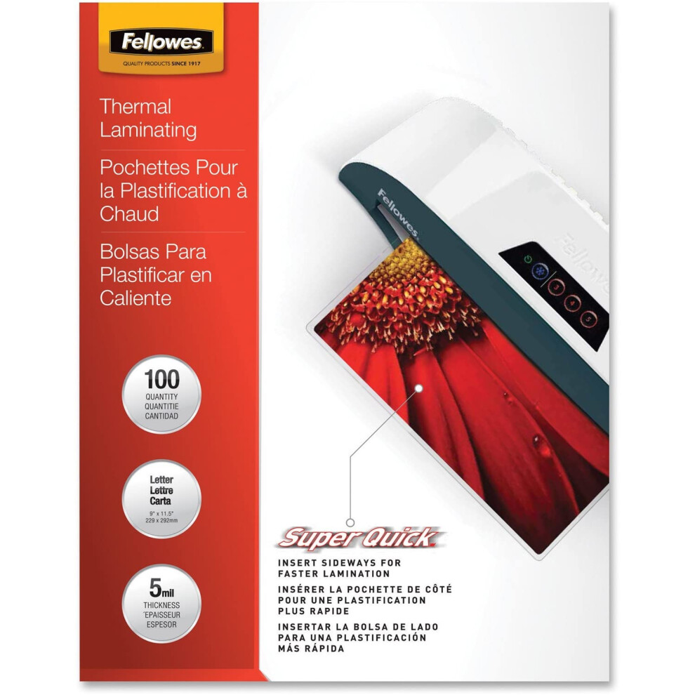 Fellowes 5223001 Laminating Pouches LTR 5Mil 9Inch x1112Inch 50ShtsPK CL