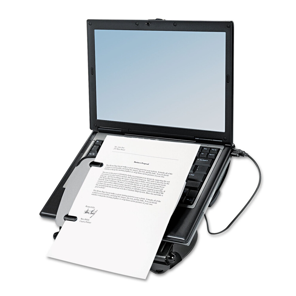 Fellowes Adjustable Laptop Riser with FourPort USB Hub  12 18 x 13 38 x 3  BlackGray by Fellowes