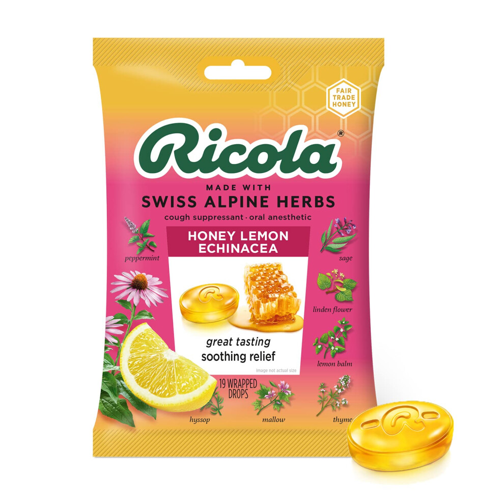 Ricola HoneyLemon with Echinacea Cough Suppressant Throat Drops  19 Count Pack of 1