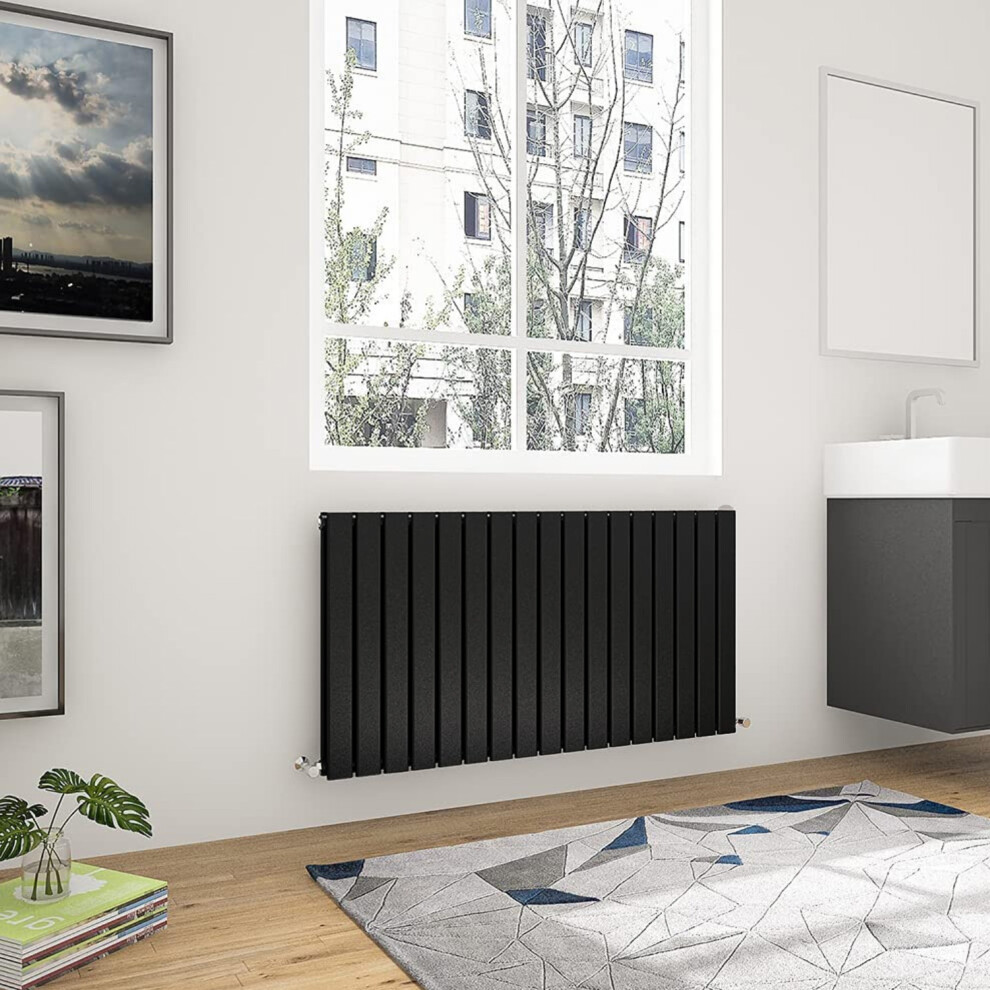 Nes Home 1158 X 600mm Double Flat Panel Matte Black Designer Radiator