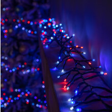 37.5m 3000 LED Christmas Cluster Multi-Action String Lights with Timer in Blue, Red & White