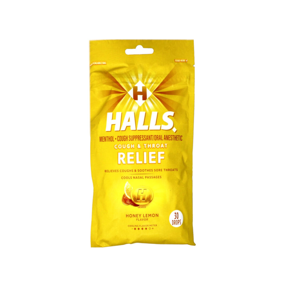 Halls Honey Lemon Triple Soothing Action Cough SuppressantOral Anesthetic Drops 30 ct Pack of 12