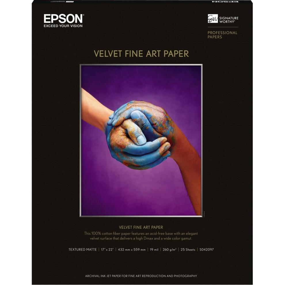 Epson 17 x 22 Velvet Fine Art Paper For Inkjet Printers  25 Sheets