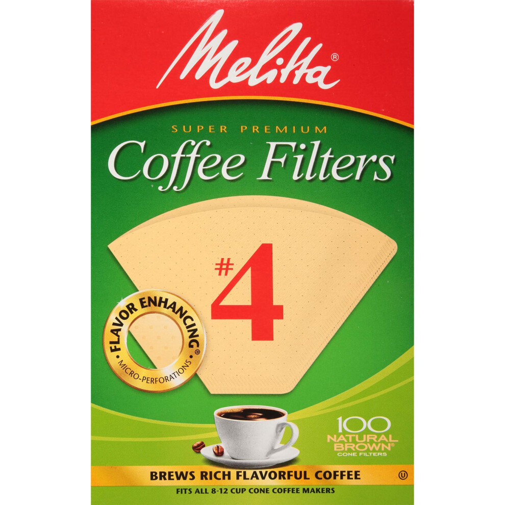 Melitta 4 Cone Coffee Filters  Unbleached Natural Brown  100 Total Filters Count  Packaging May Vary