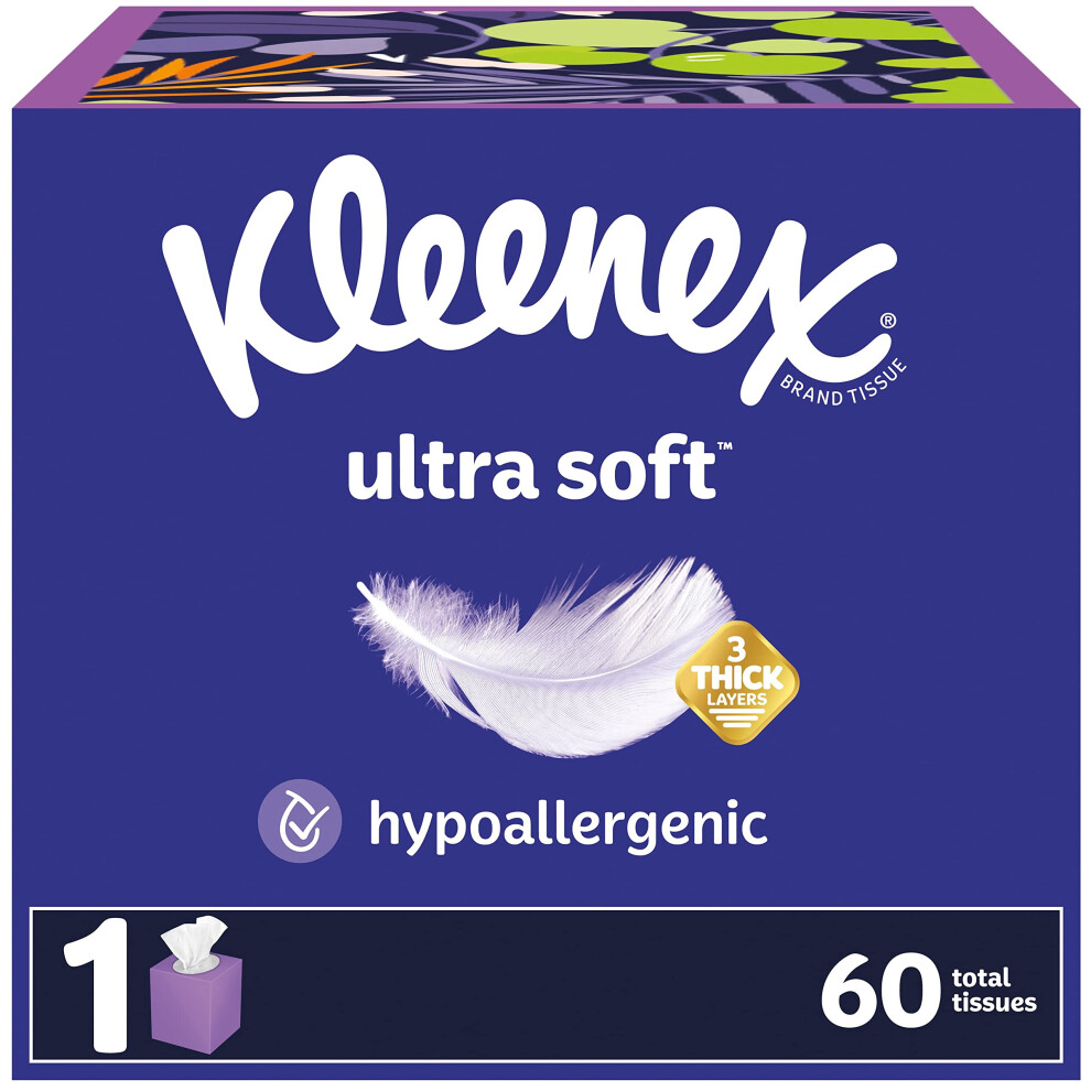 Kleenex Ultra Soft Facial Tissues  1 Cube Box  60 Tissues per Box  3Ply  Packaging May Vary