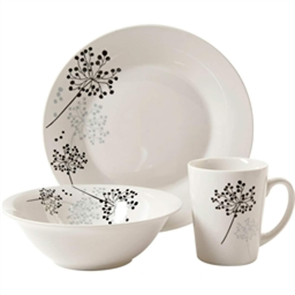 Gibson GH Netherwood 12Piece White Ceramic Dinnerware Set  9Inch Dinner Plate  Soup Bowl  9Ounce Mug