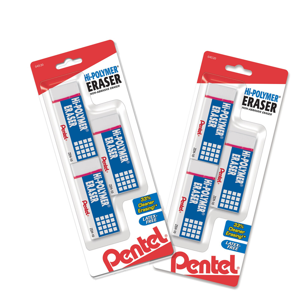 Pentel HiPolymer Block Eraser  Large  White 6 pack ZEH10BP3P2