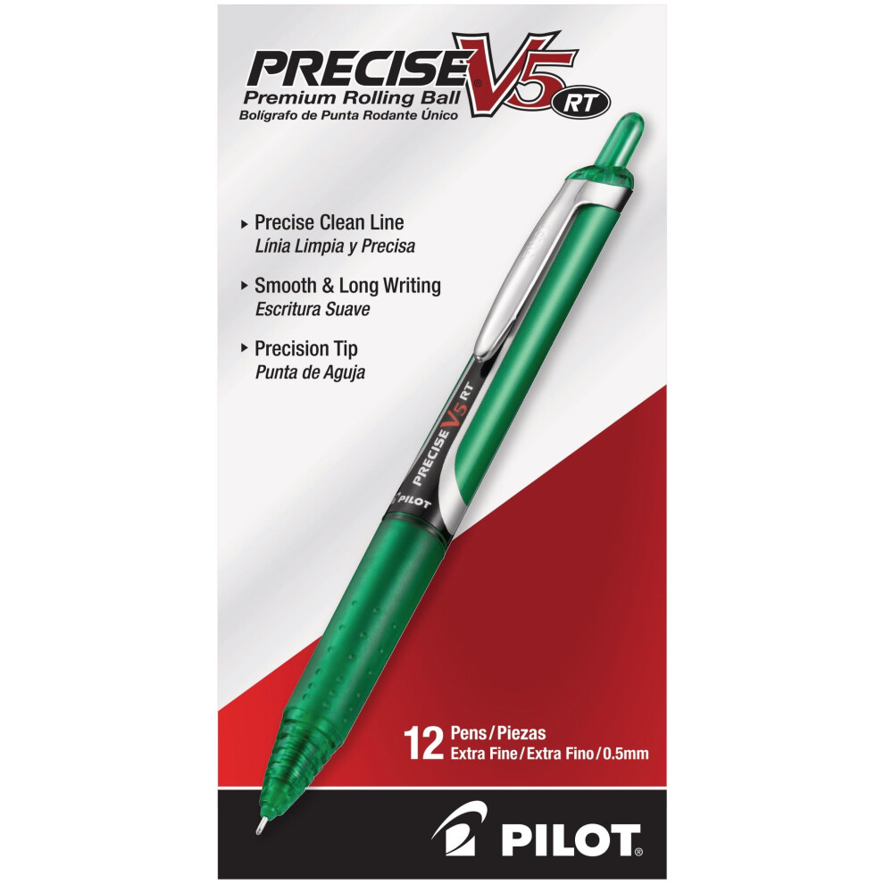 Pilot  Precise V5 RT Refillable  Retractable Rolling Ball Pens  Extra Fine Point 05 mm  Green  Pack of 12