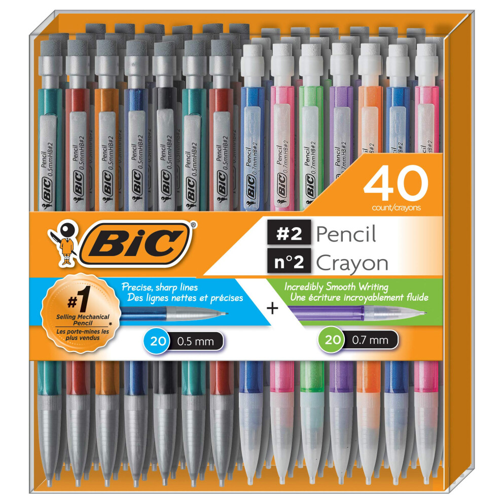 Bic Mechanical Pencil 2 EXTRA SMOOTH  Variety Bulk Pack Of 40  20 05mm With 20 07mm Led Pencils  Assorted Colored Barrels  fo