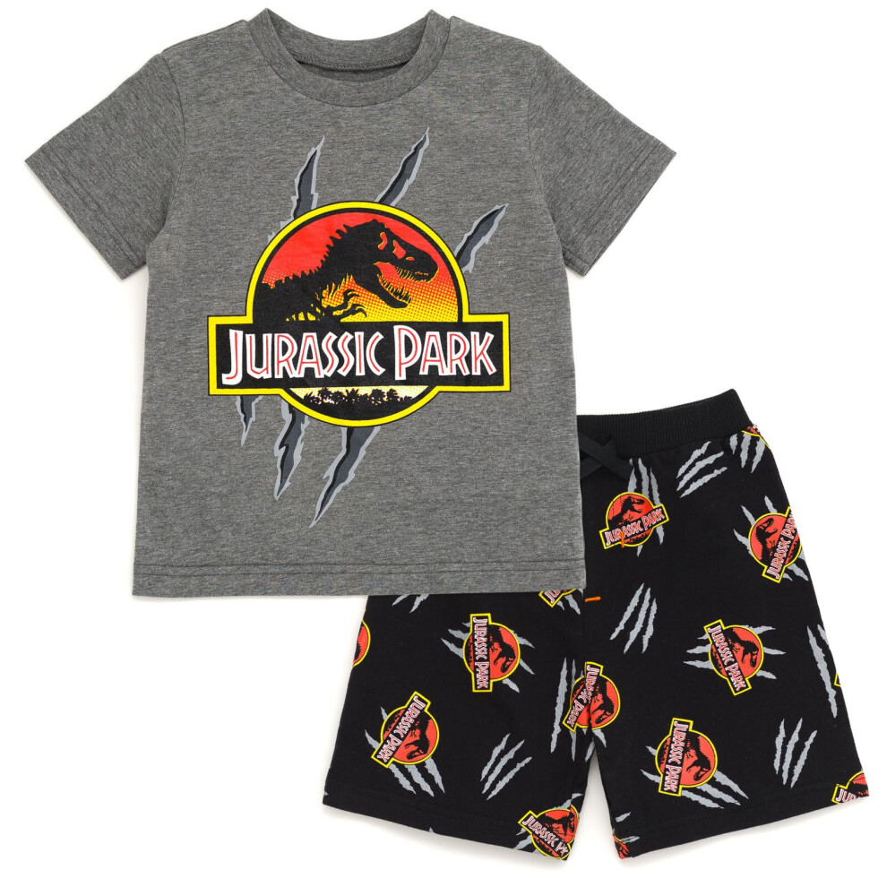 Jurassic World Jurassic Park TRex Toddler Boys TShirt and French TerryShorts Outfit Set Logo GrayBlack 4T