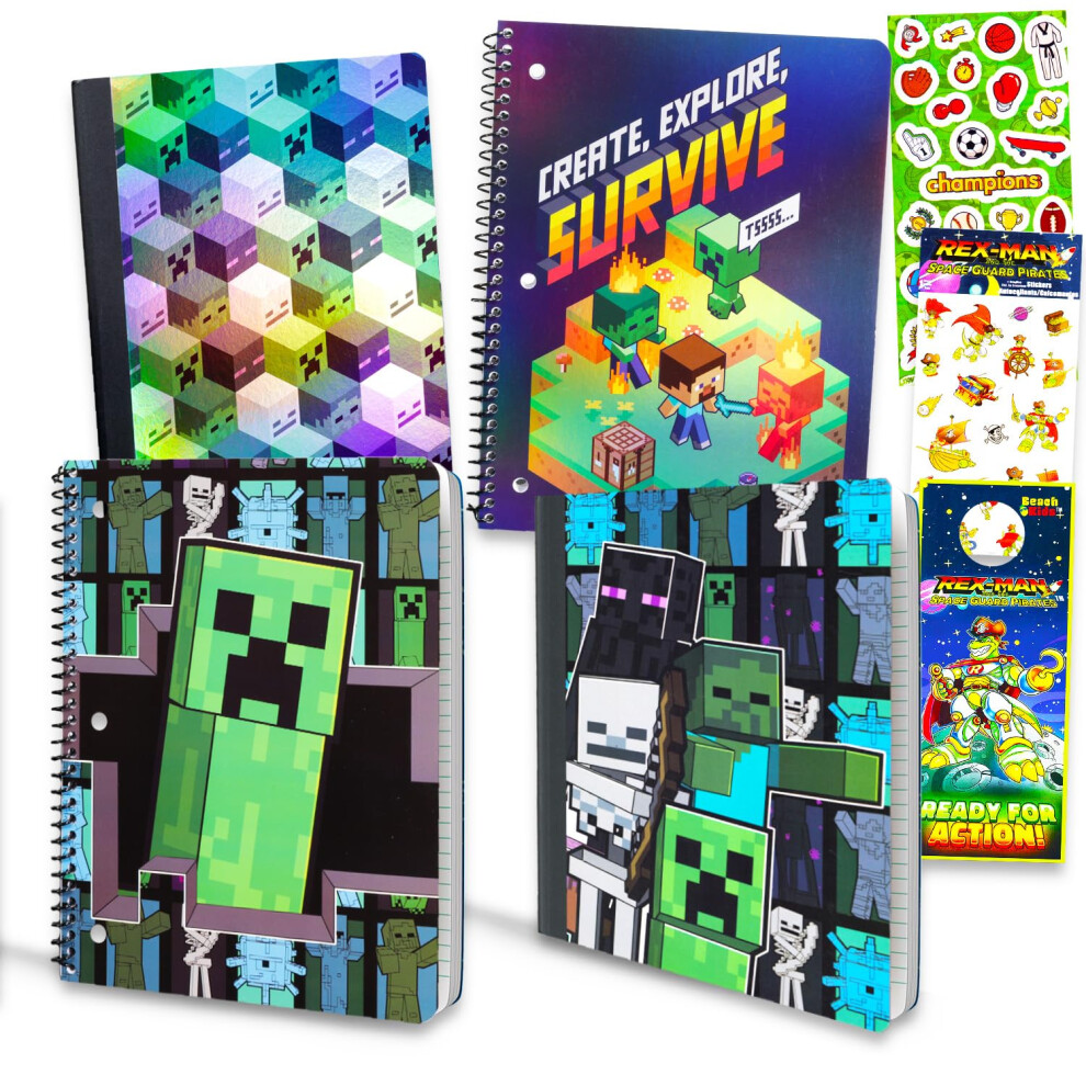 Minecraft Notebook Set  Minecraft Notebook for Kids Bundle Includes 4 Minecraft Notebooks Plus Stickers and Door Hanger  Minec