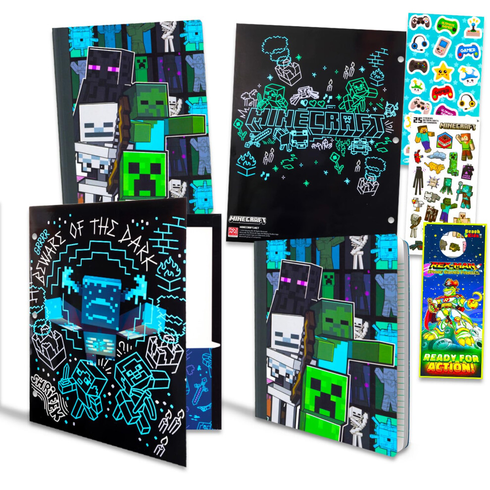 Minecraft Notebook for Boys  Minecraft Folders for School Bundle Includes 2 Minecraft Composition Notebooks and 2 Minecraft Fol