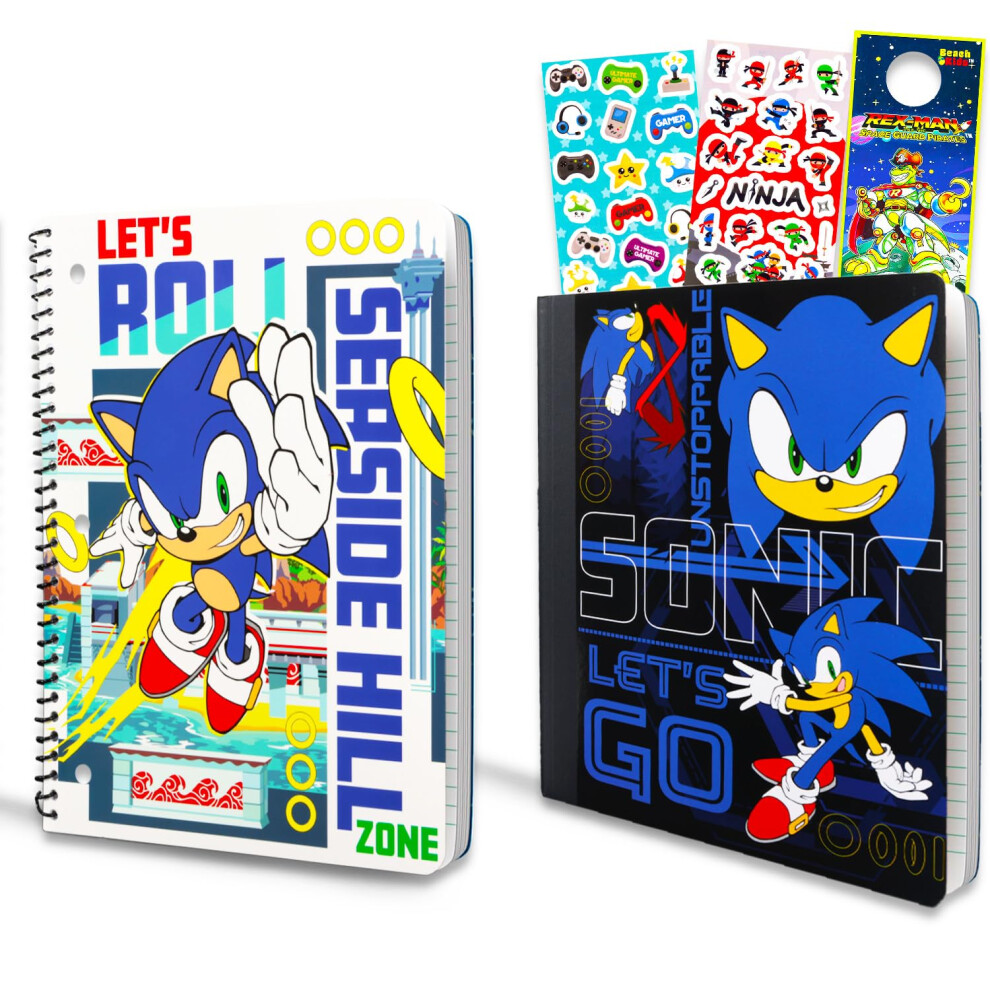 Sonic Notebook for School  Sonic Folders with Pockets Bundle Includes Sonic Composition Notebook and Sonic Folders Plus Sticker