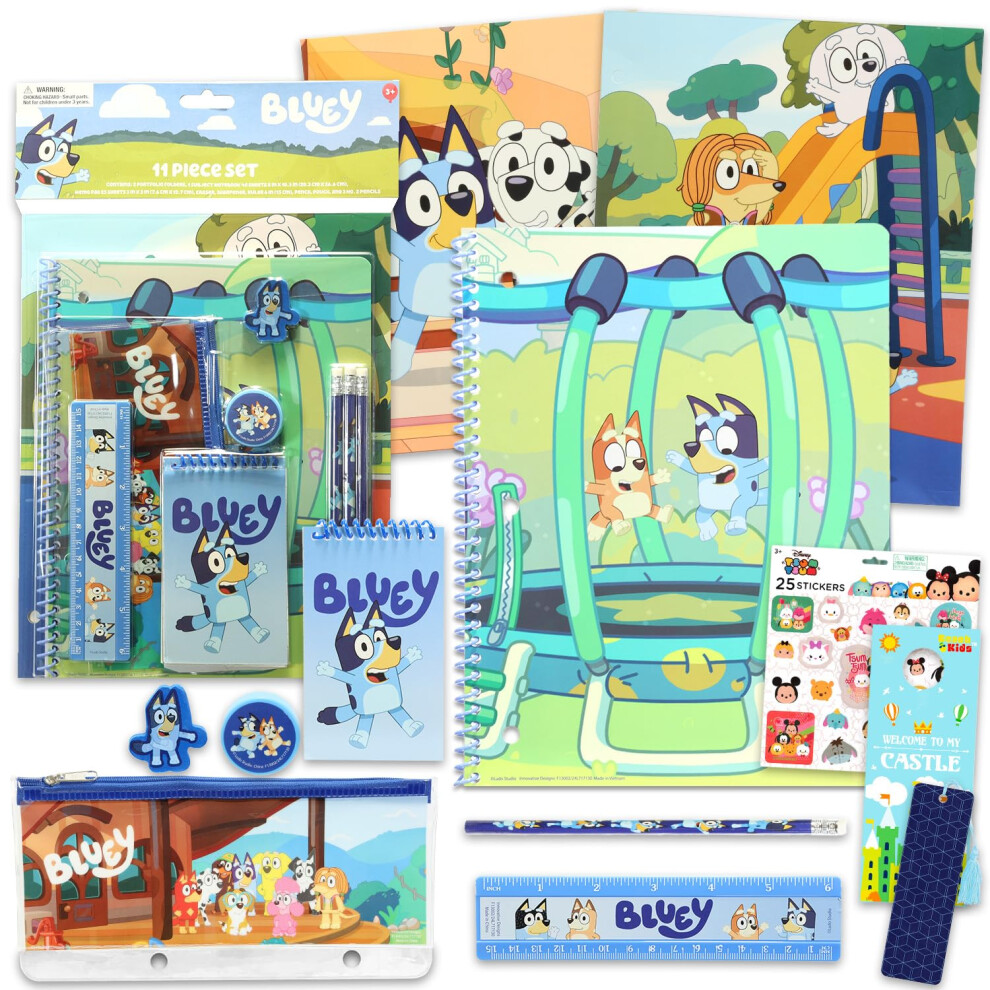 Disney Bluey School Supplies for Boys  11 pc Bluey Themed School Supplies Bundle Includes Bluey Folders  Notebook  Notepad  Pen