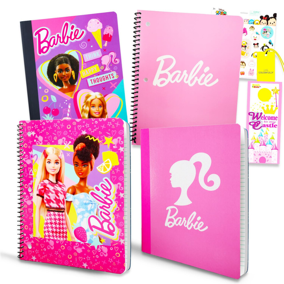 Disney Barbie Notebooks for School  Barbie Notebook Set Bundle Includes 4 Barbie Notebooks for Kids Plus Stickers  Bookmark  Mo