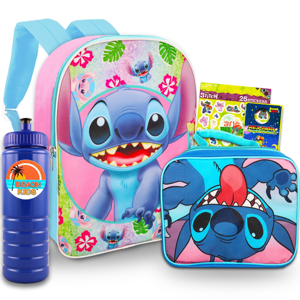 Lilo And Stitch School Backpack and Lunch Bag Bundle  4 Pc Bundle With 16 Stitch School Bag  Stitch Lunch Box  And More For B