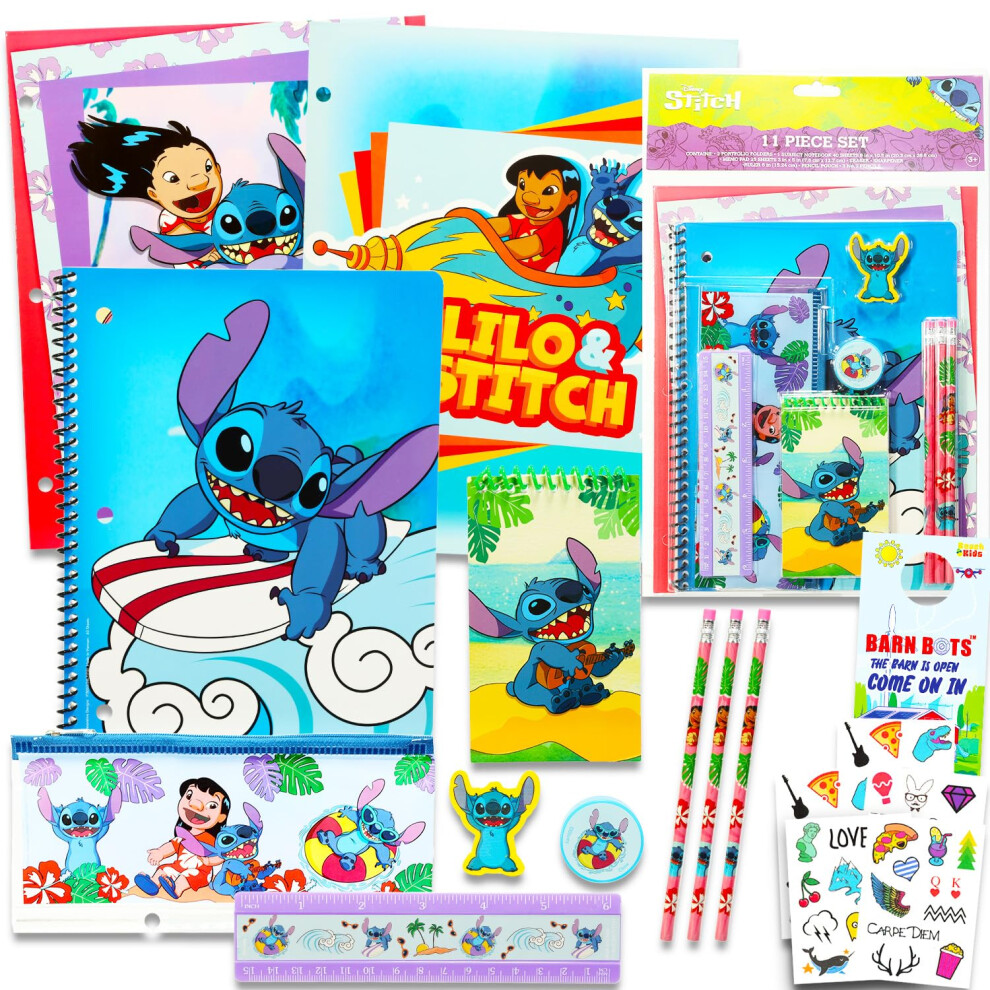 Stitch School Supplies Set  11 Pc Bundle with Stitch Folder  Notebook  Erasers  Case  Stickers  and More  Lilo and Stitch Stat