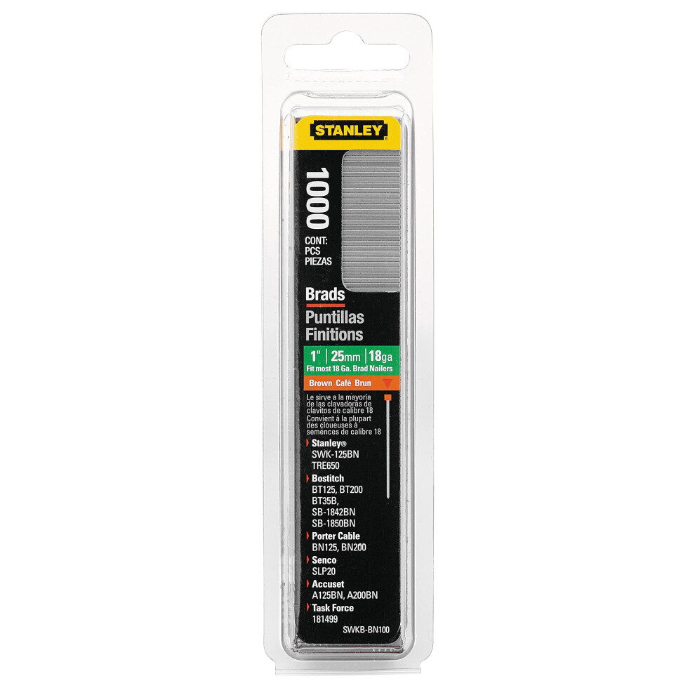 Stanley Swkbbn100 1 Inch Brown Brad Nails  Pack of 1000Pack of 1000