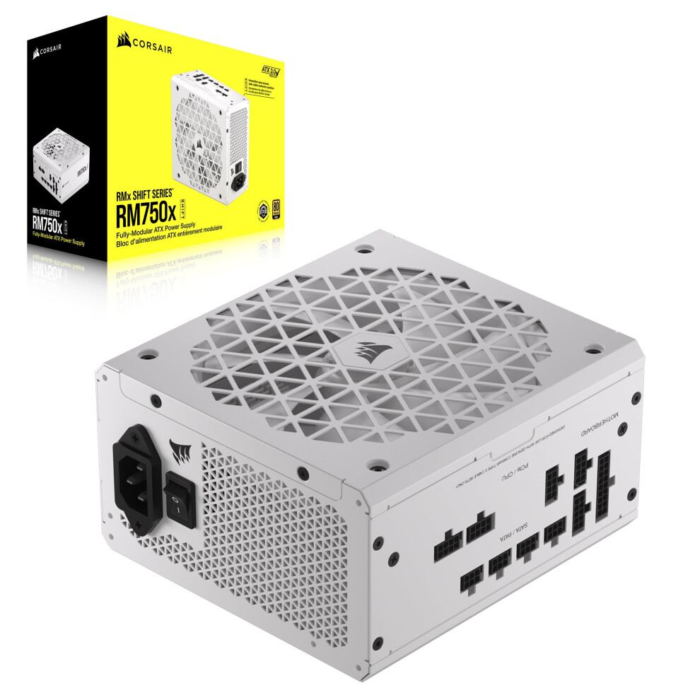 CORSAIR RM750x Shift Fully Modular ATX Power Supply  80 Plus Gold  ATX 30  PCIe 50  Zero RPM  Modular Side Interface  Wh