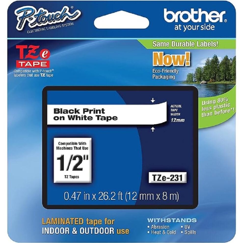 Brother Tape  Laminated Black on White  12mm TZe231