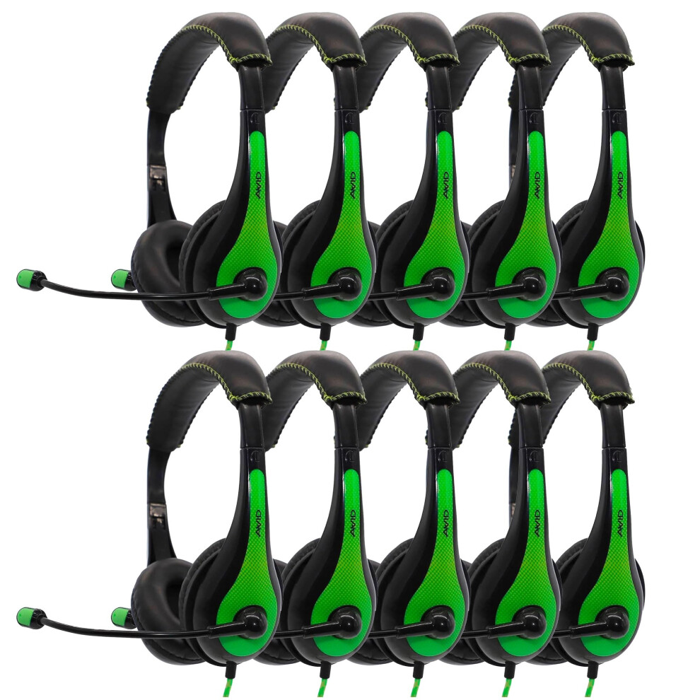 Avid AE36 Green OnEar Stereo Headphones with Boom Microphone 10Pack