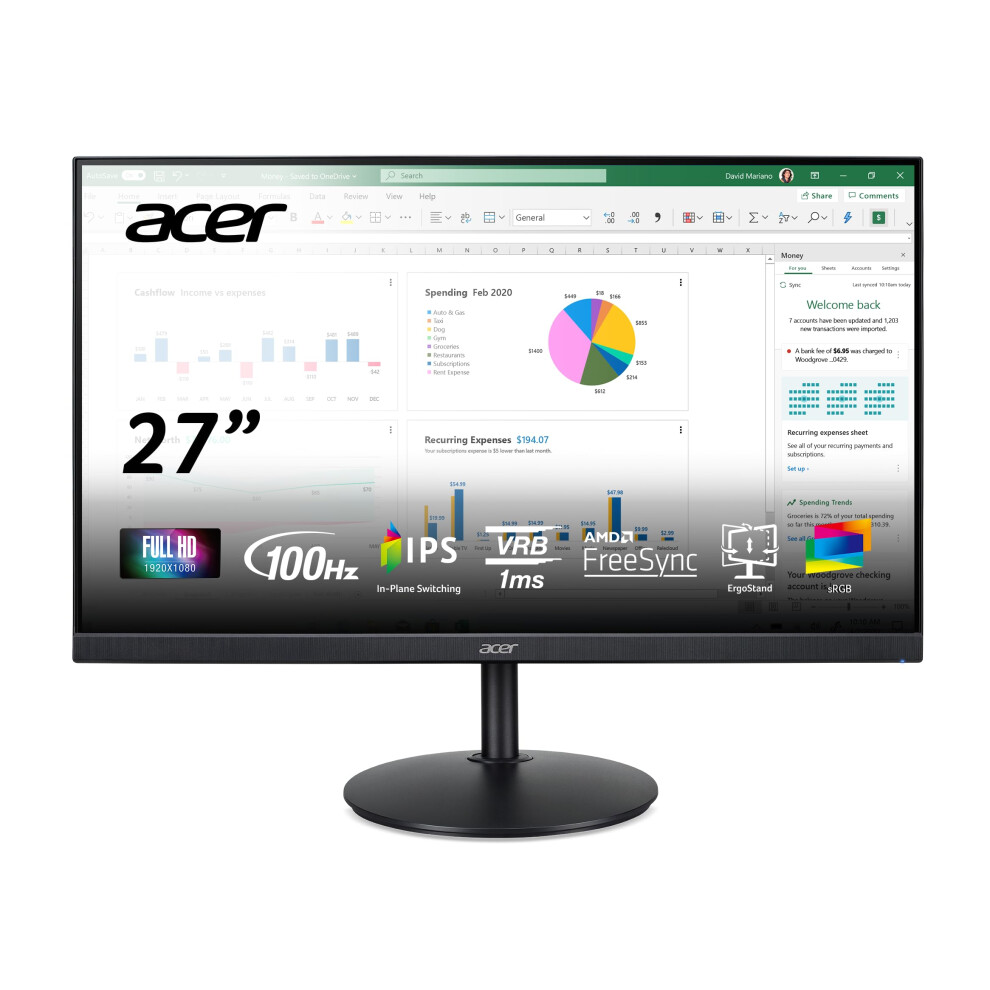 Acer CB272 Ebmiprx 27 FHD 1920 x 1080 Zero Frame Home Office Monitor  AMD FreeSync  1ms VRB  100Hz  99 sRGB  Height Adju