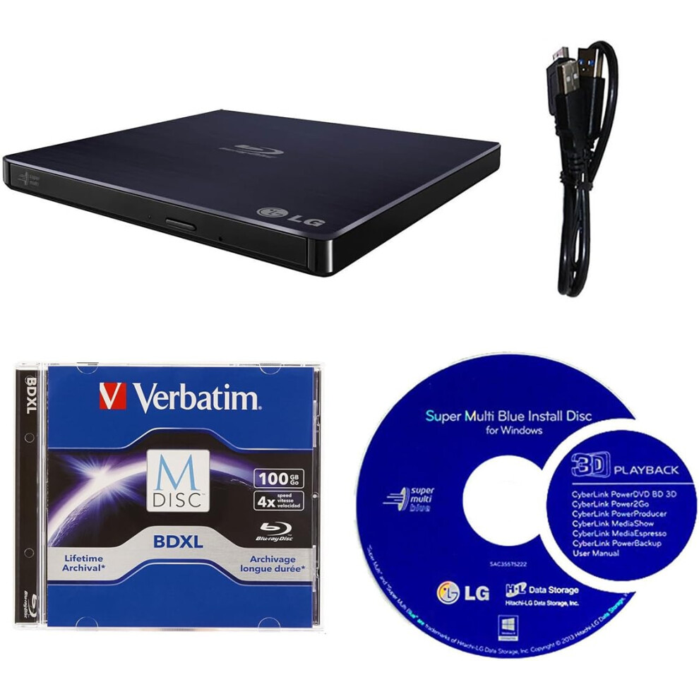 LG 6X WP50NB40 Ultra Slim Portable Bluray Burner Bundle with 100GB BDXL Disc and Cyberlink Burning Software