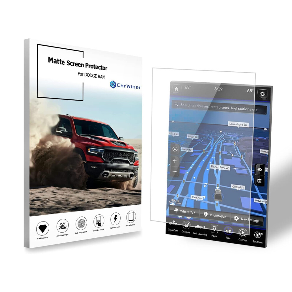 Carwiner Compatible With Dodge Ram Matte Screen Protector 12 Inch 20192024 1500 2500 3500 Anti Glare Fingerprint Navigation Pro 783103463209