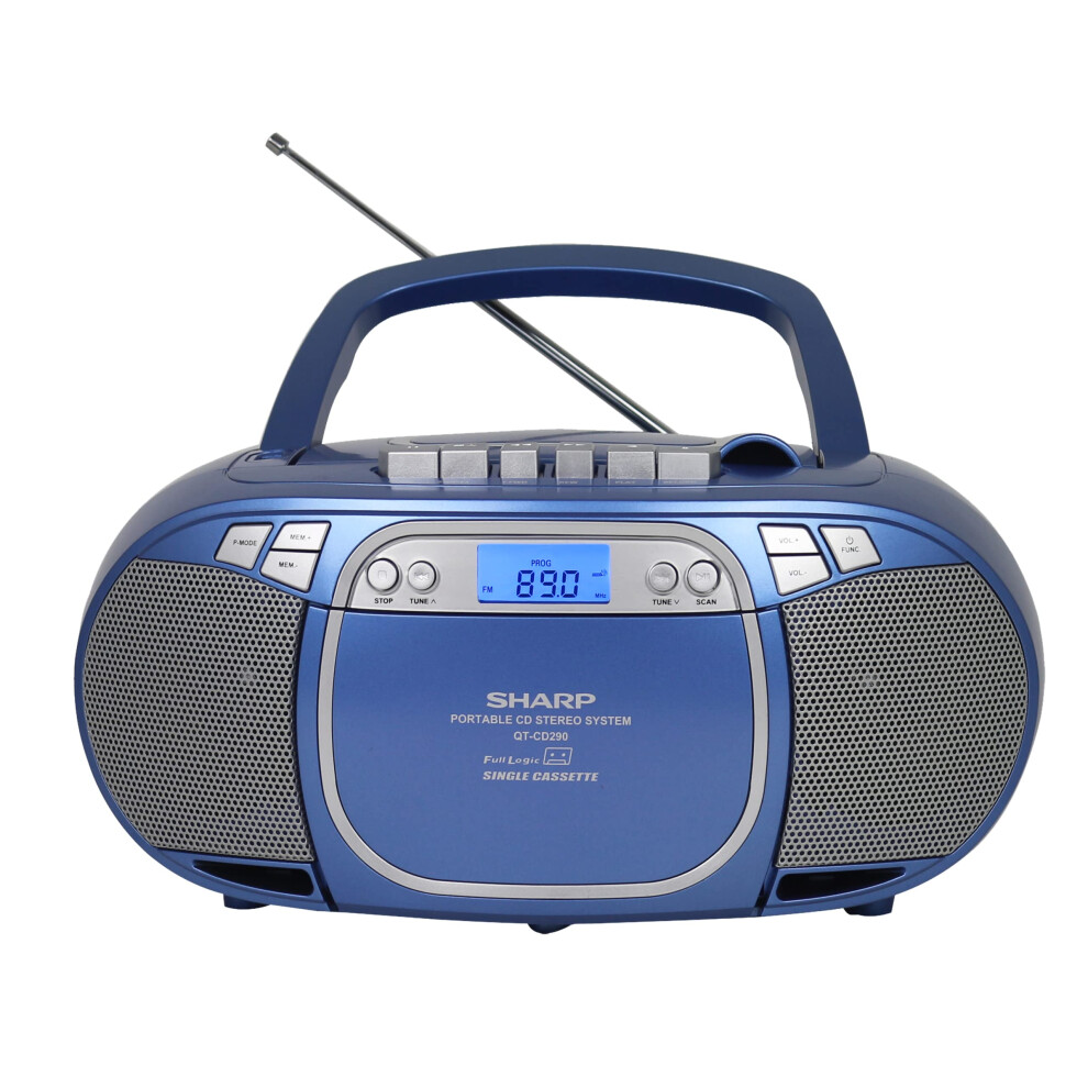 Sharp QTCD290BL Portable CD MP3 Cassette Boombox with AMFM Stereo and Aux Input  Blue