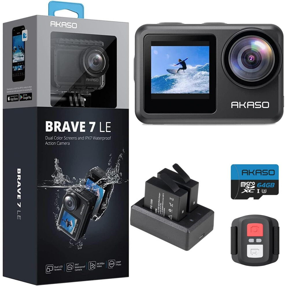 AKASO Brave 7 LE 4K30FPS 20MP WiFi Action Camera with Touch Screen EIS 20 Zoom Remote Control 131 Feet Waterproof Camera Suppor