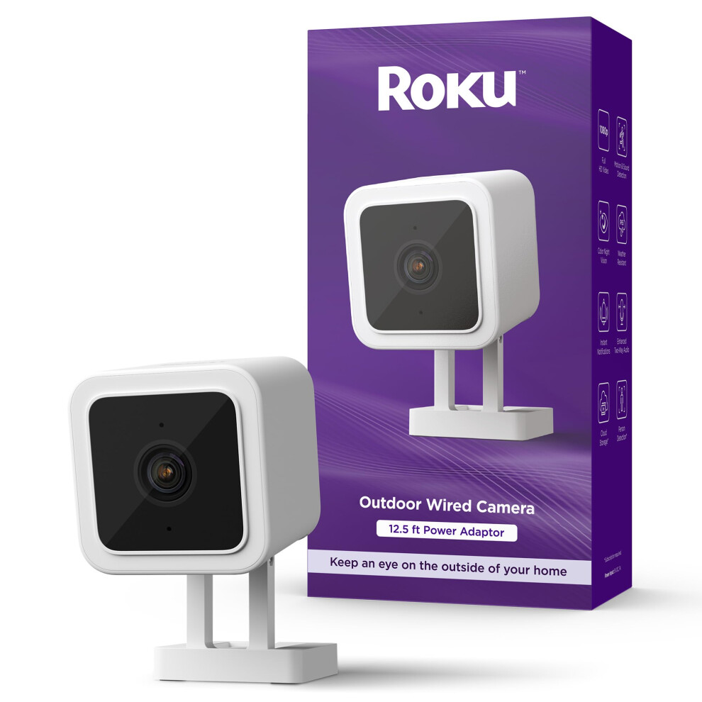 Roku Outdoor Camera for Home Security  IP65 Weather Resistant Wired Security Camera with 1080p HD Night Vision  Works with Alex